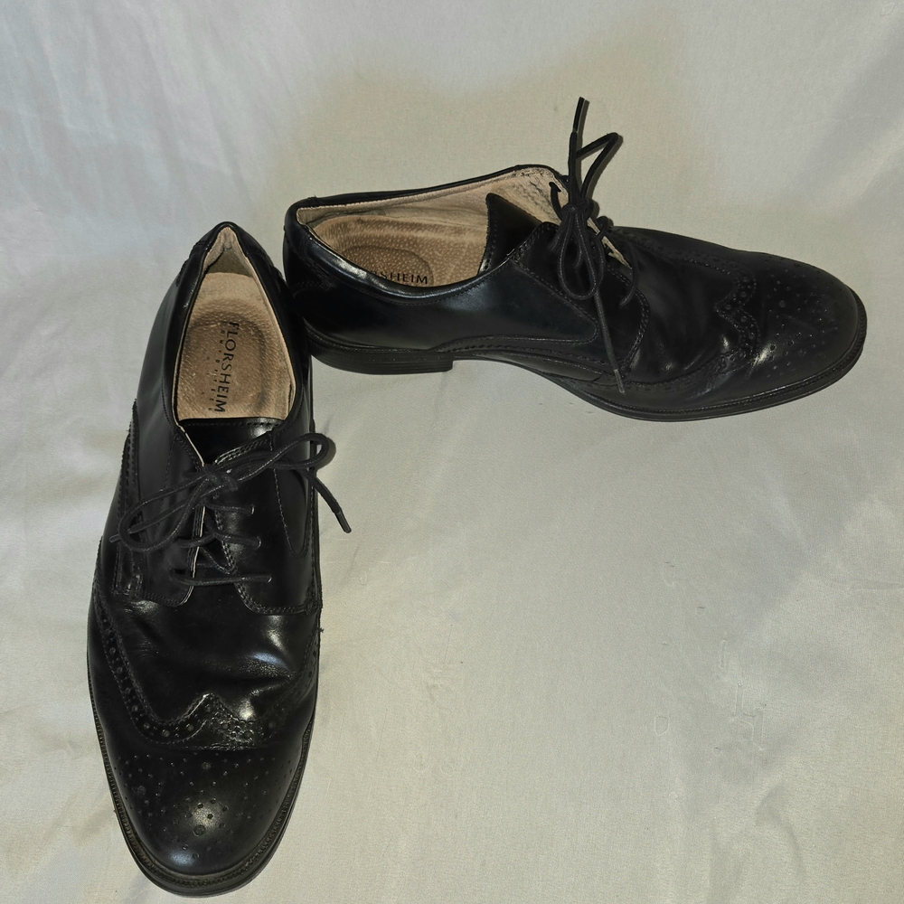 Florsheim Men's Comfort Tec Black Leather Wing Tip Oxfords Shoes 11.5 D